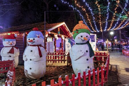 Drama, Greece - December 17 2019: The Christmas village "Oneiroupoli" in evening in Drama, northern Greece. long exposureのeditorial素材