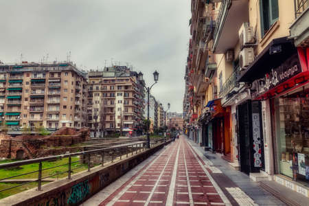 Thessaloniki, Greece - April 3, 2020: A view of empty streets, parks, squares and attractions in Thessaloniki after Greece imposed a lockdown to slow down the spread of the coronavirus diseaseのeditorial素材