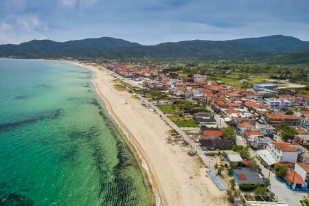 Aerial view of Sarti village on the Sithonia peninsula, in the Chalkidiki , Greeceの写真素材