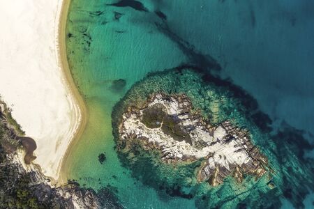 Aerial view of Kalamitsi beach on the Sithonia peninsula, in the Chalkidiki , Greeceの写真素材