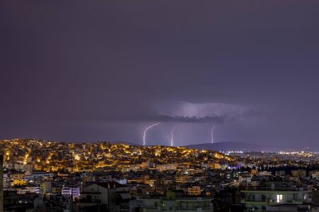 Lightning storm over the city of Thessaloniki, Greece