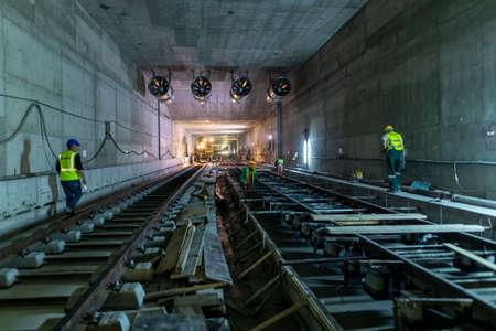 Thessaloniki, Greece - May 23, 2020: Construction of metro in the center of town in Thessalonikiのeditorial素材