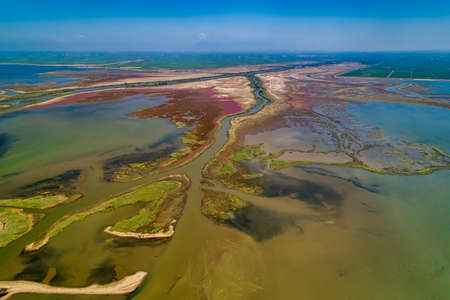 Aerial View of delta of the river Axios, in northern Greeceの写真素材