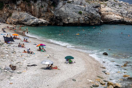 Pelion, Greece - August 8, 2020: Picturesque Damouchari beach at Pelion in Greeceのeditorial素材