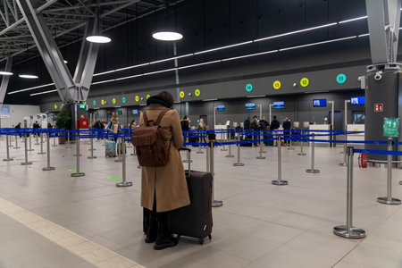 Thessaloniki, Greece - April 23, 2021. The interior of the new Terminal of Thessaloniki Makedonia International Airport SKGのeditorial素材