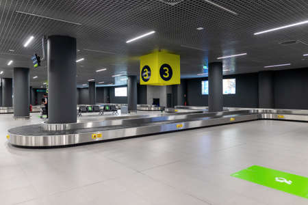 Thessaloniki, Greece - April 23, 2021. The interior of the new Terminal of Thessaloniki Makedonia International Airport SKGのeditorial素材