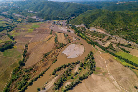 Aerial View of the river Axios in the area of Axioupolis in Kilkis, in northern Greeceの写真素材