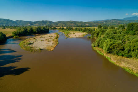 Aerial View of the river Axios in the area of Axioupolis in Kilkis, in northern Greeceの写真素材