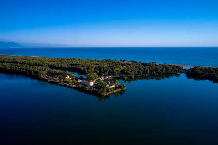 Aerial view of beautiful Kaiafas lake in Elis or Ilia in Peloponnese, Greeceの写真素材