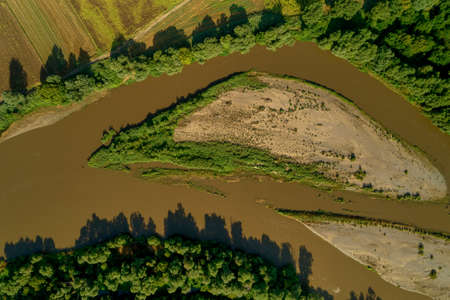 Aerial View of the river Axios in the area of Axioupolis in Kilkis, in northern Greeceの写真素材