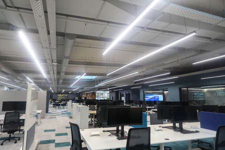 Thessaloniki, Greece,12 October 2021: Interior view of new Pfizer's center for Digital Innovation and Business Operations and Services. Creative and entertaining environmentのeditorial素材