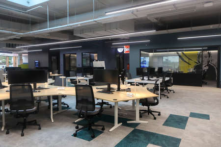 Thessaloniki, Greece,12 October 2021: Interior view of new Pfizer's center for Digital Innovation and Business Operations and Services. Creative and entertaining environmentのeditorial素材