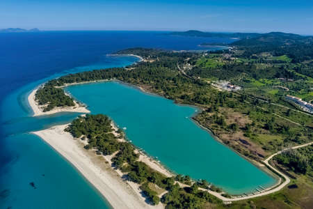 Aerial view of Glarokavos beach in Kassandra peninsula. Halkidiki, Greeceの写真素材