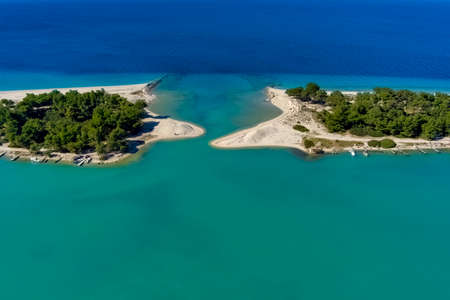 Aerial view of Glarokavos beach in Kassandra peninsula. Halkidiki, Greeceの写真素材