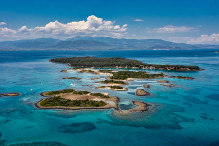 Aerial view of Lichadonisia which is island popular with boat trippers. the Greek Bahamas, in North Euboea, Greece.の写真素材