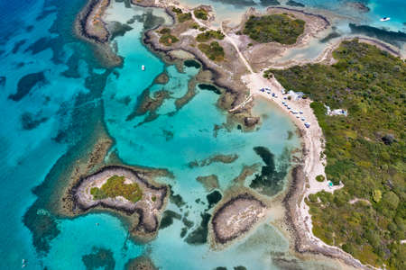 Aerial view of Lichadonisia which is island popular with boat trippers. the Greek Bahamas, in North Euboea, Greece.の写真素材