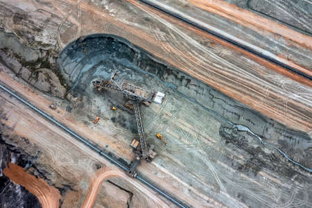View into the opencast lignite mine in the lignite mining area near Ptolemaida, Greece. Aerial Viewの写真素材