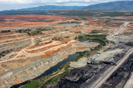 View into the opencast lignite mine in the lignite mining area near Ptolemaida, Greece. Aerial Viewの写真素材