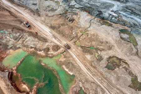 View into the opencast lignite mine in the lignite mining area near Ptolemaida, Greece. Aerial Viewの写真素材