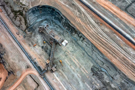 View into the opencast lignite mine in the lignite mining area near Ptolemaida, Greece. Aerial Viewの写真素材