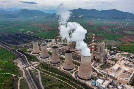 Aerial view the coal-fired power plant at Kozani in northern Greece.