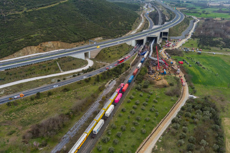 Tempi Valley, Greece - March 1, 2023: A tragic accident occurred in northern Greece, as two trains collided in the Tempi Valley, resulting in the deadliest rail tragedy in Greeceのeditorial素材