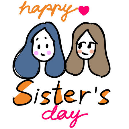 National Sisters Day ,family holiday ,Happy sisters, woman festival. Girl concept.trendy sisters happily smiling in white background hand drawn cartoon vectorのイラスト素材