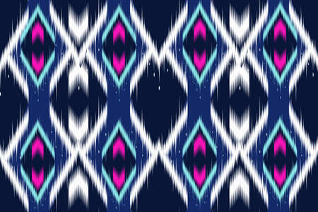 seamless pattern Tribal Ethnic Art Ikat Ogee in traditional classic blue white and pink colours vectorのイラスト素材