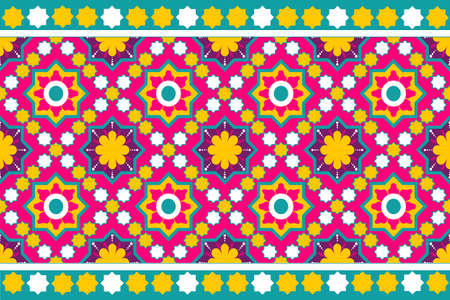 colourful Morocco and Indian ethnic motif seamless pattern with nature traditional background Design for carpet, wallpaper, clothing, wrapping, batik, fabric,Vector illustration embroidery style.のイラスト素材