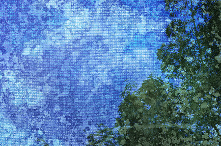 Abstract background of sky and tree with added canvas texture.