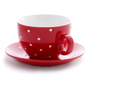 red cup with white polka dotsの写真素材