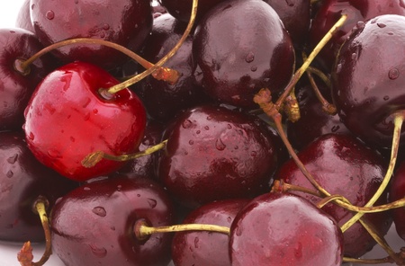 a lot of cherry at the white background
