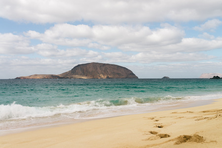 Sea view with mountains, clouds and rocks, Lanzaroteの写真素材