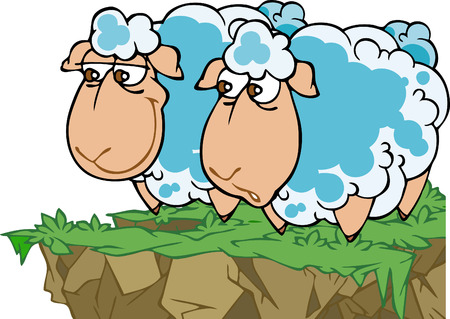 Two white sheep stand on the green grass.のイラスト素材