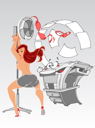 Redhead girl dancing in the office.のイラスト素材