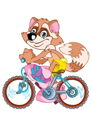  The animated cheerful raccoon goes on a bicycle.のイラスト素材