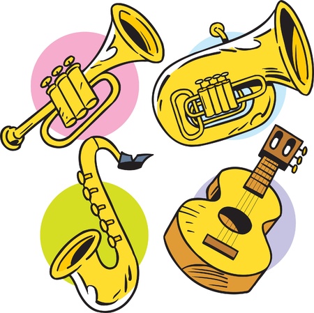  The illustration shows some string and wind musical instrumentsのイラスト素材