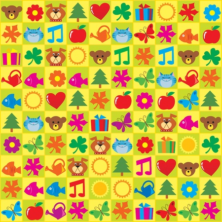 Checkered sticker with the childrenのイラスト素材