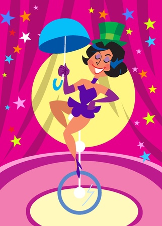  A beautiful girl acrobat an in the circus ring.She does the number on the wheel.Illustration done on separate layers.のイラスト素材