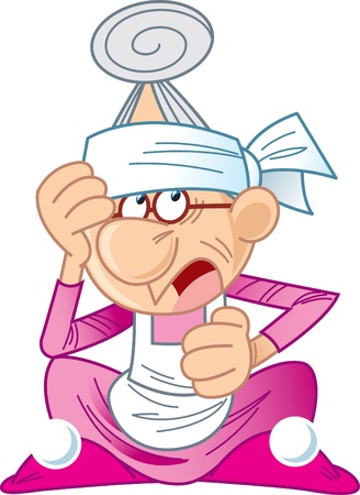  The illustration shows the pensive grandmother cartoon  She had tie a handkerchief head of a headache のイラスト素材