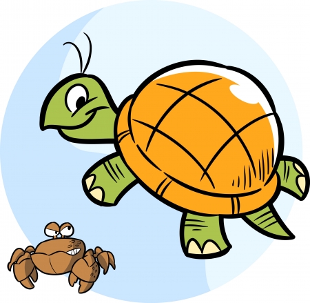 The illustration shows cartoon turtle and funny crabのイラスト素材