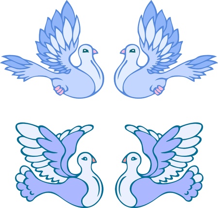 The illustration shows two pairs of symbolic doves  Illustration done on separate layers のイラスト素材