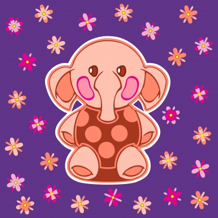 The illustration shows the applique cartoon elephant pattern on the background with flowers  Illustration done on separate layers のイラスト素材