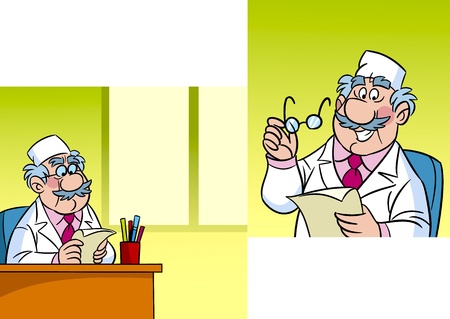  The illustration shows a cute cartoon doctor  At the table in the cabinet and close-up plan, he advises  Illustration done on separate layers のイラスト素材