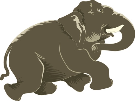 The illustration shows a elephant, which runs  Isolated on a white background, done in cartoon style のイラスト素材