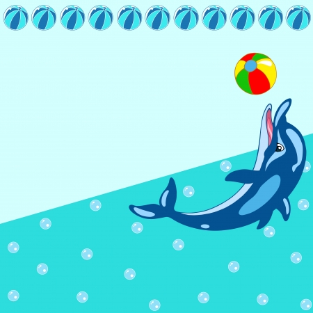 The illustration shows the pattern with cartoon dolphin, who plays ball  There is a place for the text on a blue background on separate layers のイラスト素材