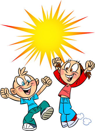  The illustration shows a boy and girl in joyful emotions  Illustration done in cartoon style, on separate layers のイラスト素材