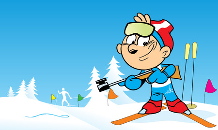 The illustration shows the sports biathlon in cartoon style. Illustration done on separate layers.のイラスト素材