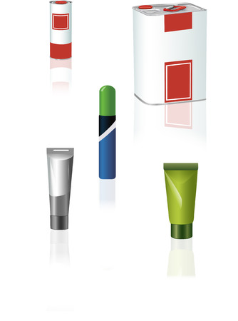 The illustration shows some types of packaging for liquids. Illustration done on separate layersのイラスト素材