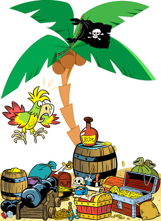 The illustration presented  from a variety pirate attributes. Illustration done in cartoon style on separate layers.のイラスト素材